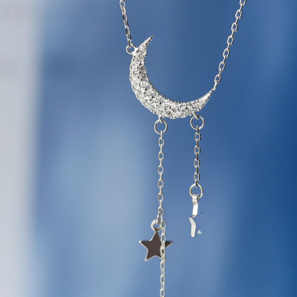 Collier en argent sterling lune et étoile