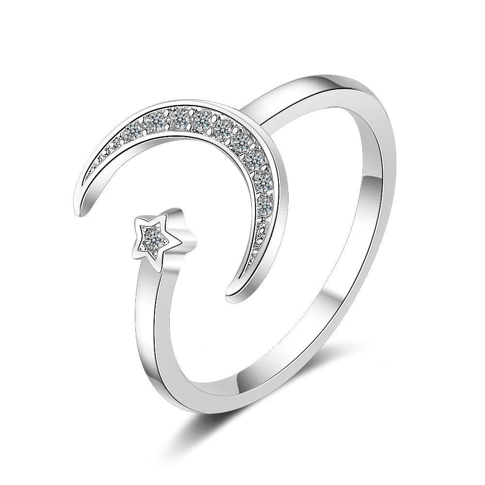 Moon & Star Sterling Silver Ring