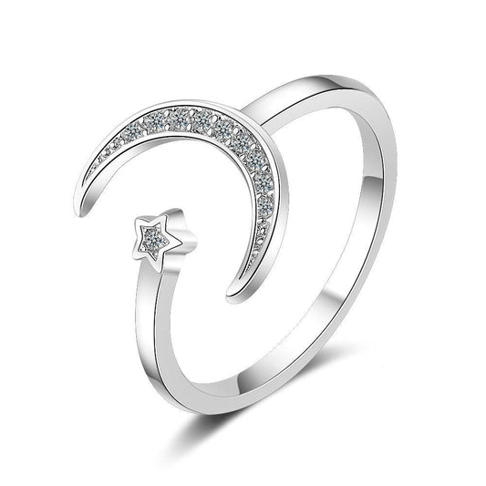 Bague en argent sterling lune et étoile