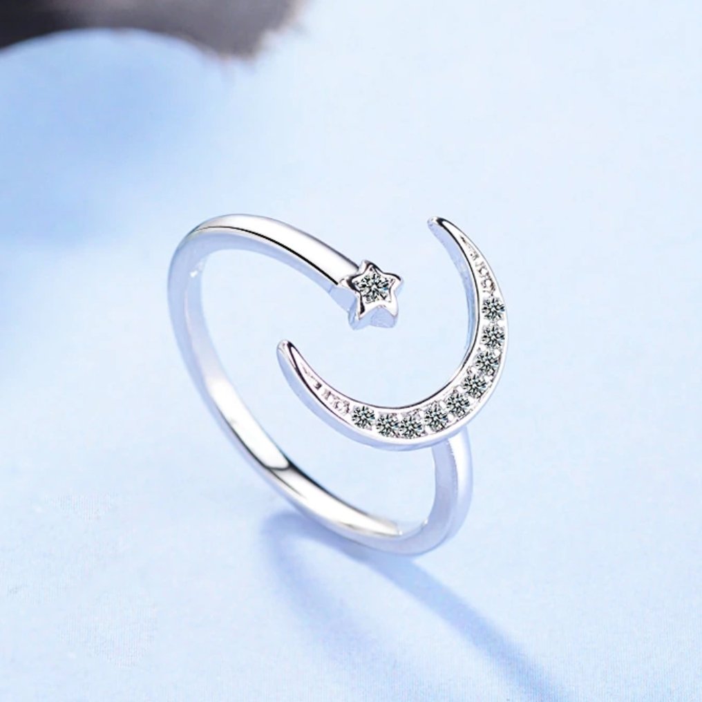 Bague en argent sterling lune et étoile