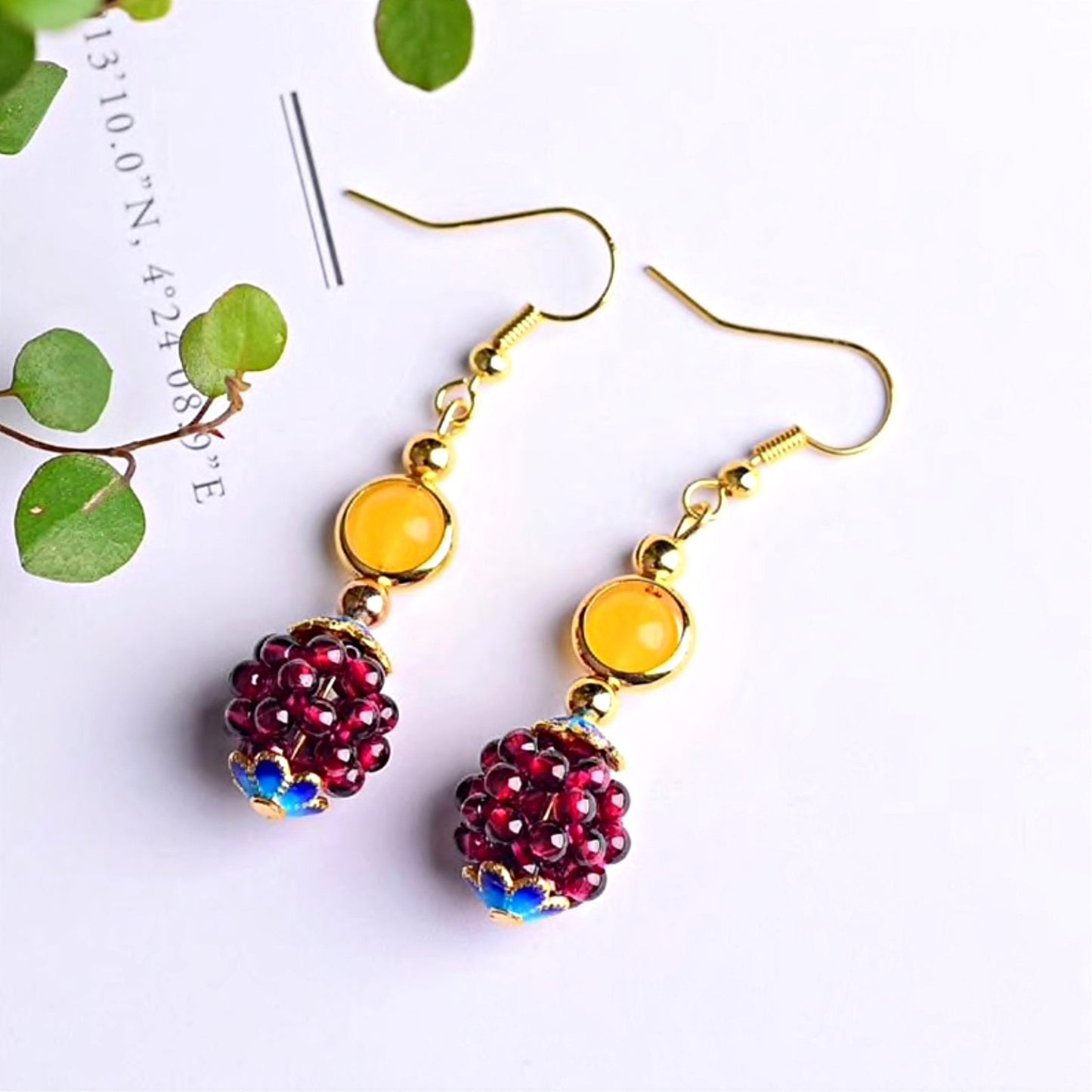 Natural Garnet Stone Pomegranate Earrings