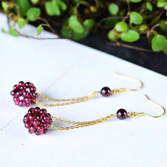 Boucles d'Oreilles Framboise Pierre Naturelle Grenat