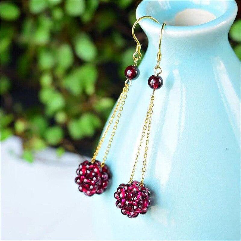 Boucles d'Oreilles Framboise Pierre Naturelle Grenat