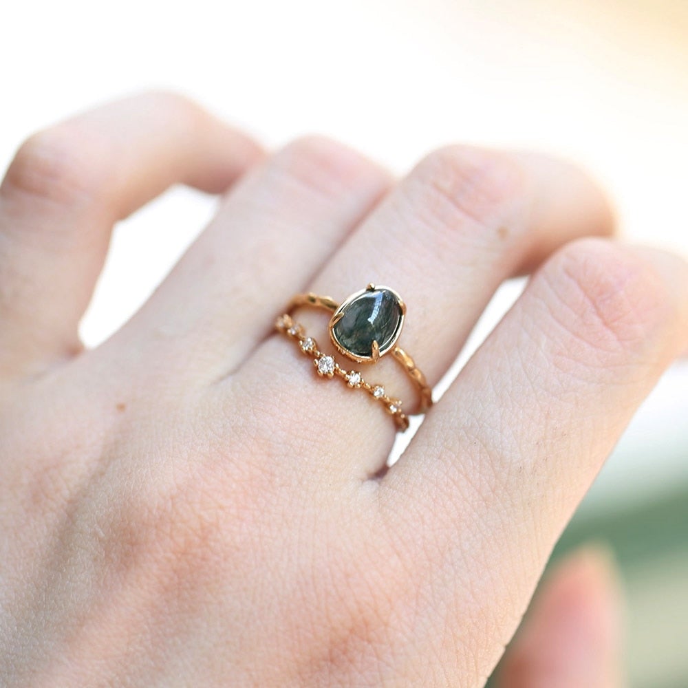 Bague en pierre d'agate verte naturelle