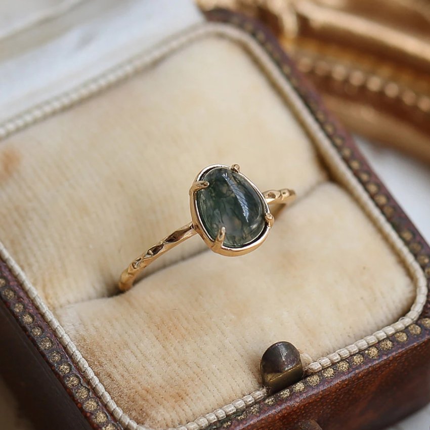 Bague en pierre d'agate verte naturelle