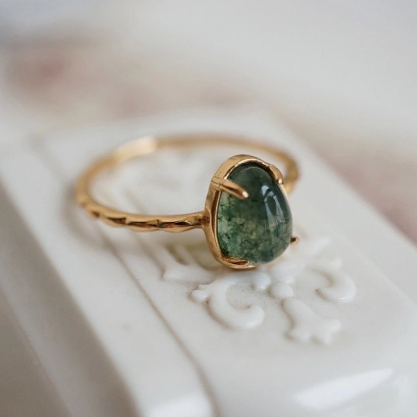 Bague en pierre d'agate verte naturelle