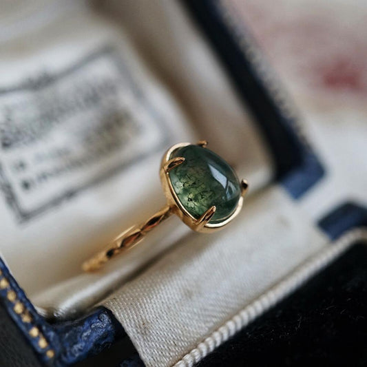 Bague en pierre d'agate verte naturelle