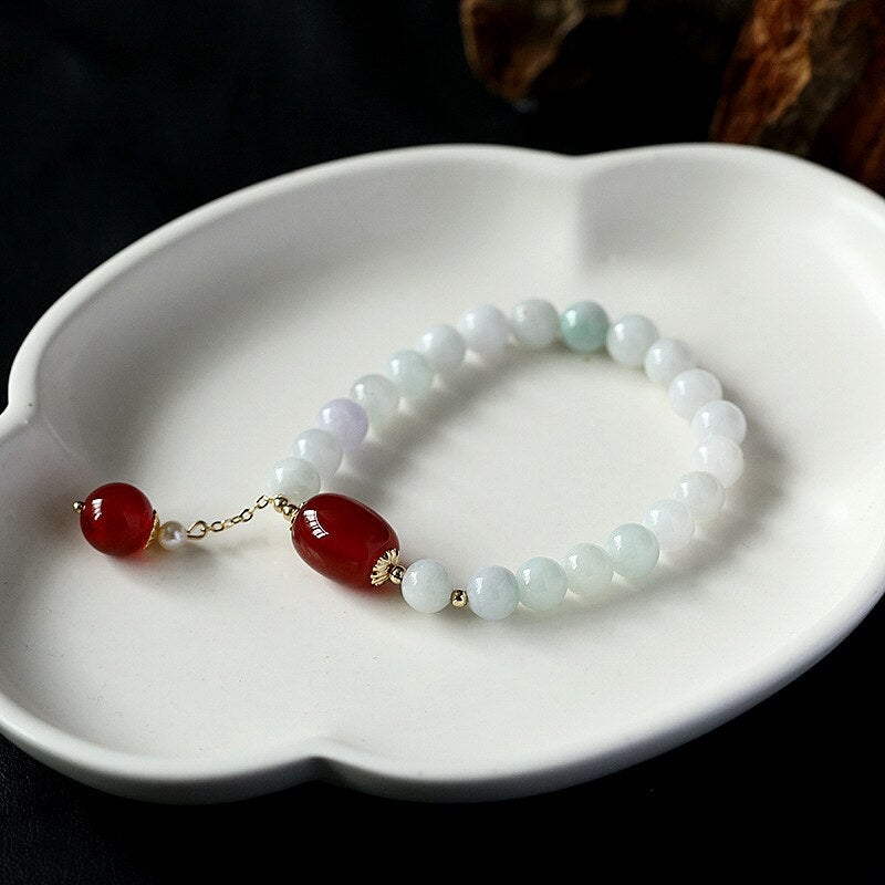 Natural Jade Stone &  Agate Pearl Bracelet