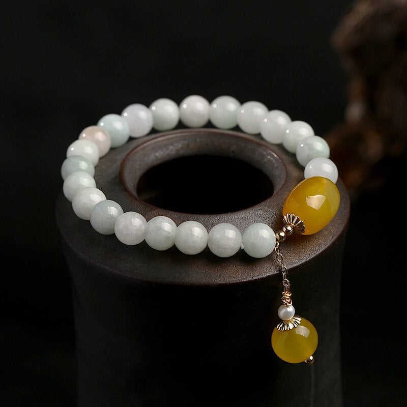 Natural Jade Stone &  Agate Pearl Bracelet