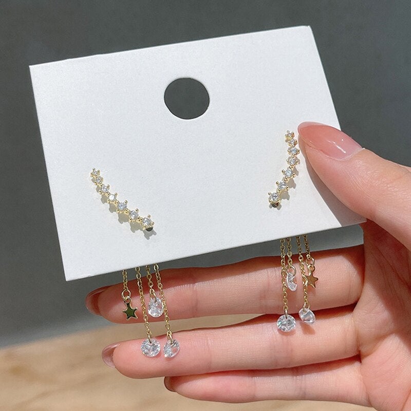 Orelia Star & Crystal Tassel Earrings