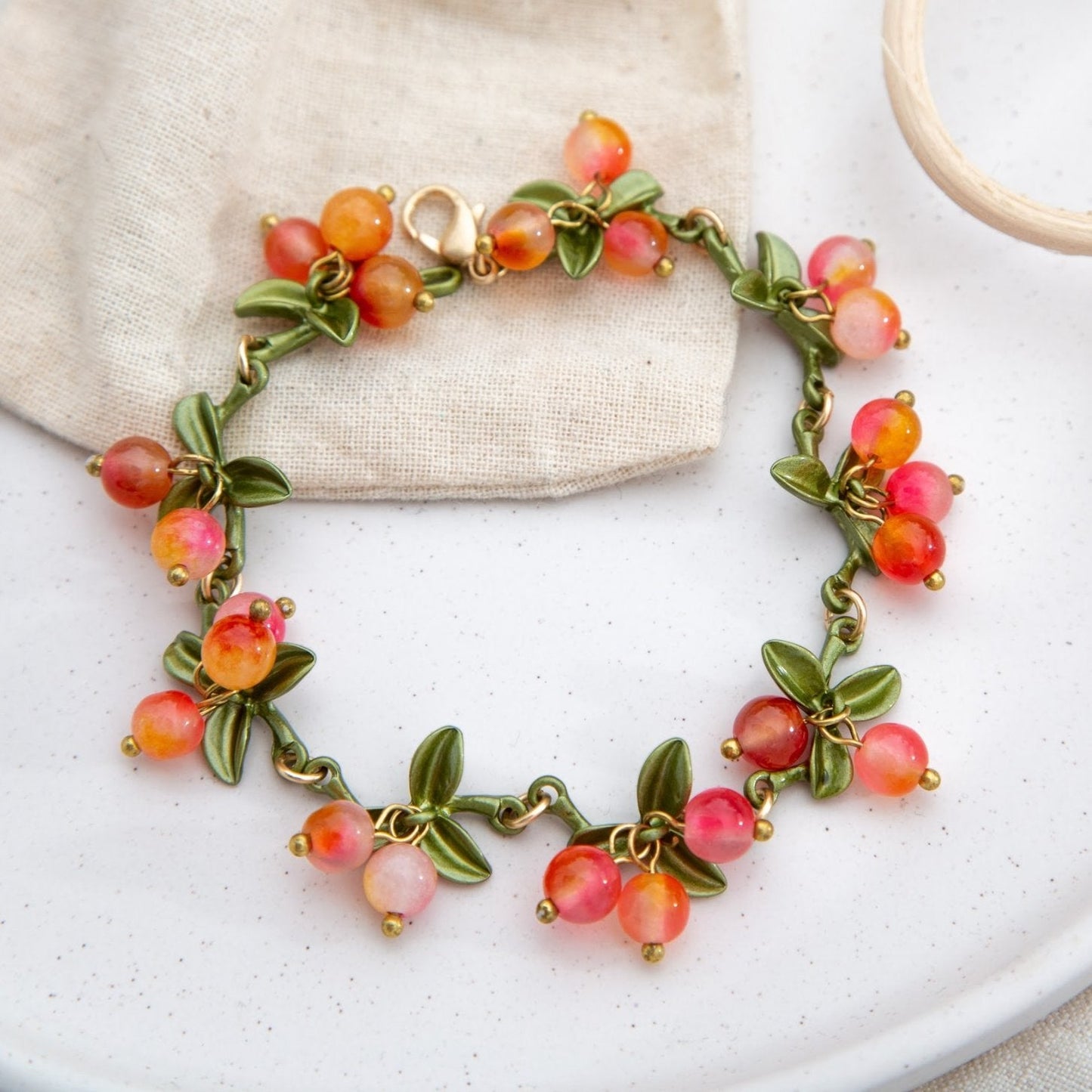 Peachy Pink Fruit Charm Bracelet