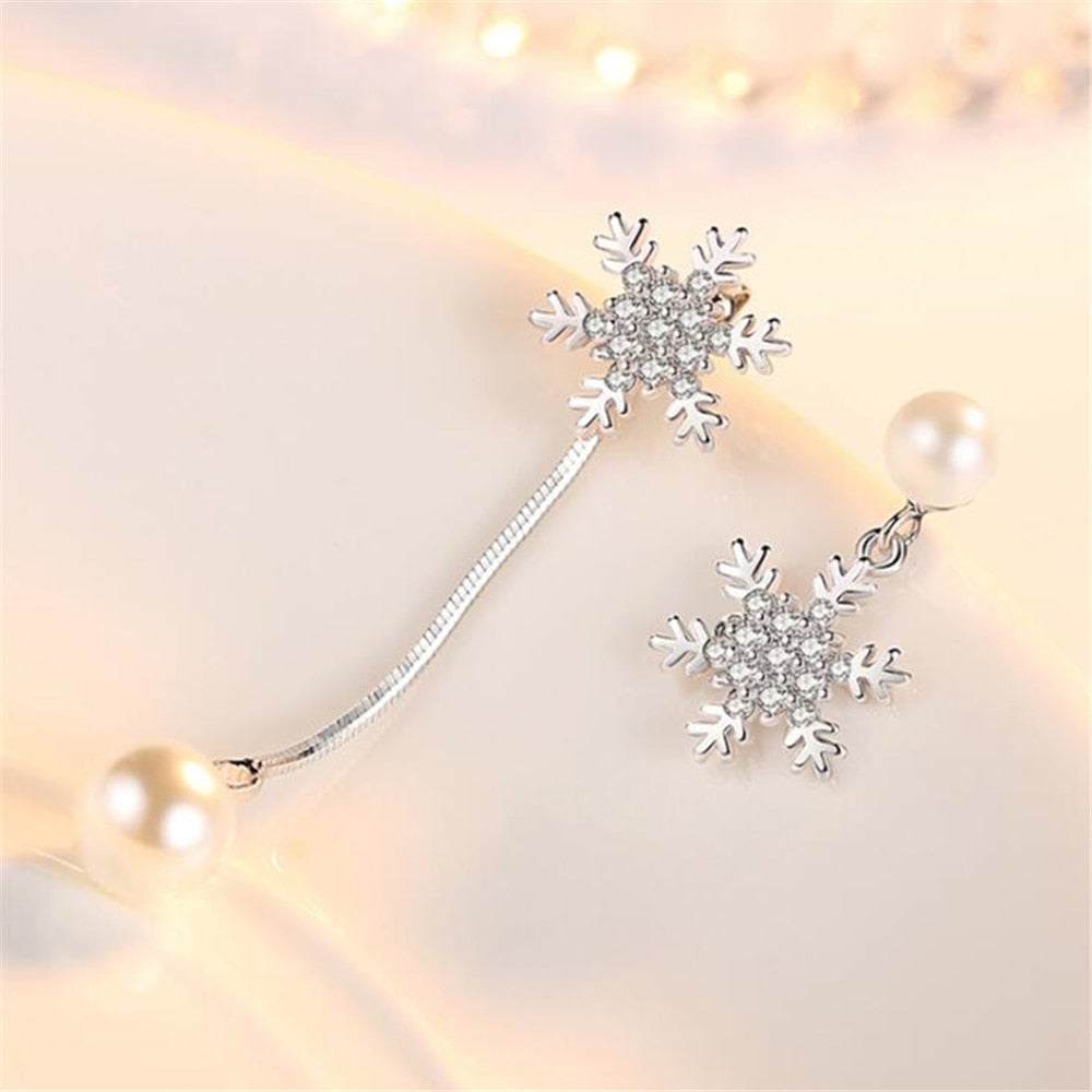 Boucles d'oreilles perle et cristal flocon de neige