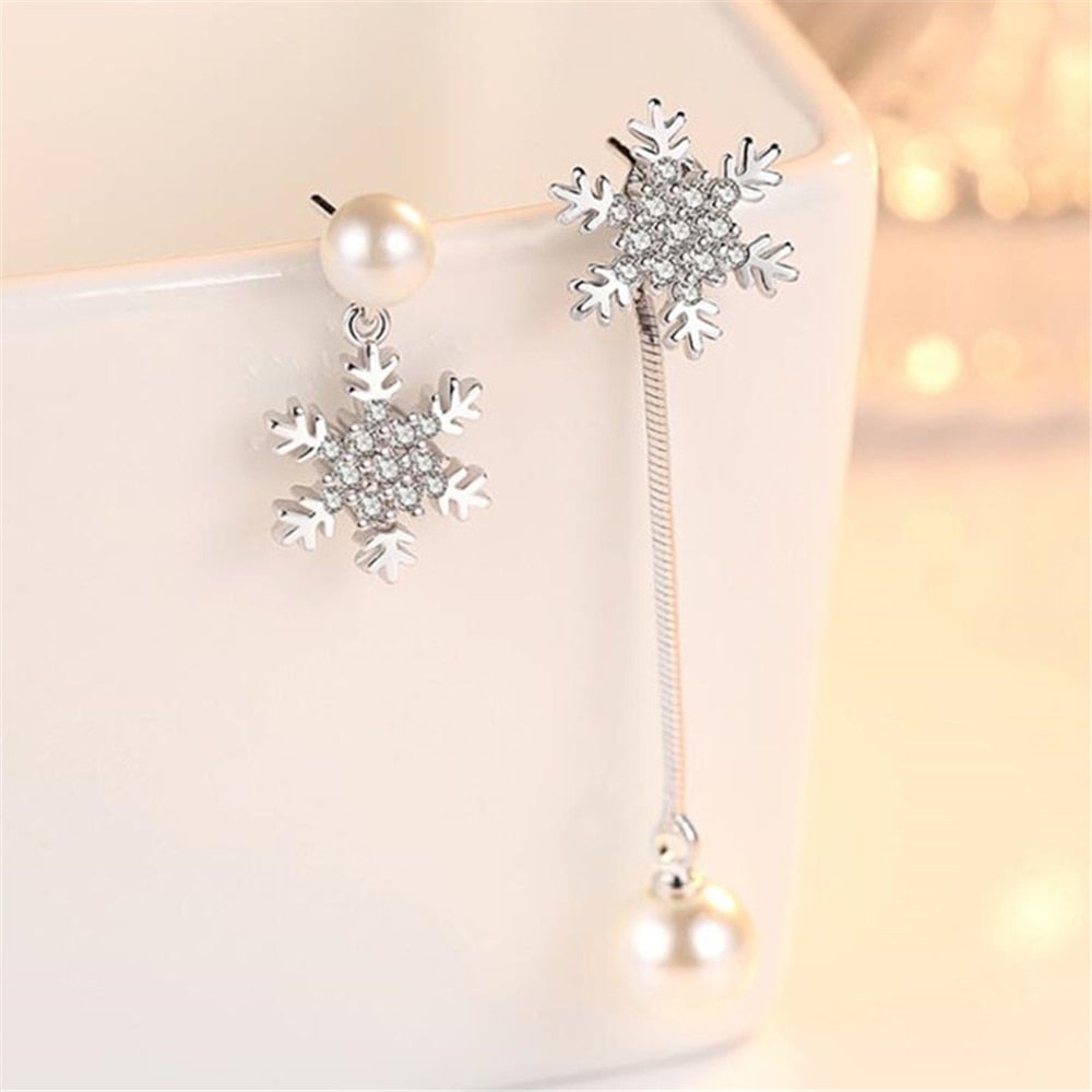 Boucles d'oreilles perle et cristal flocon de neige