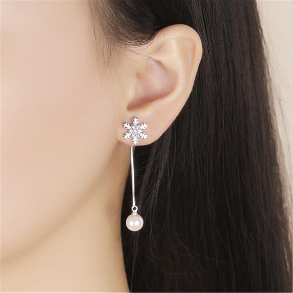 Boucles d'oreilles perle et cristal flocon de neige