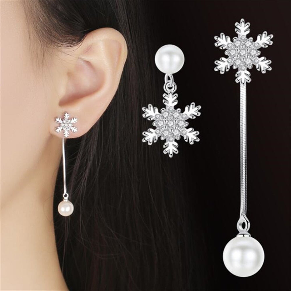 Boucles d'oreilles perle et cristal flocon de neige