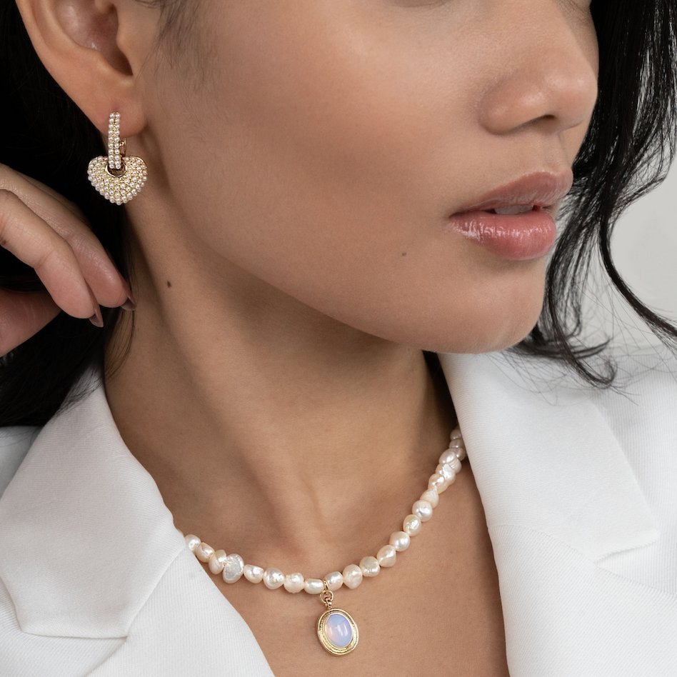 Pearl Heart Drop Earrings