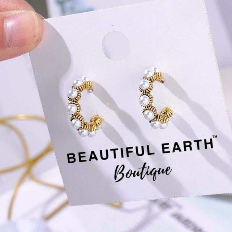 Pearl & Rhinestone Hoop Earrings