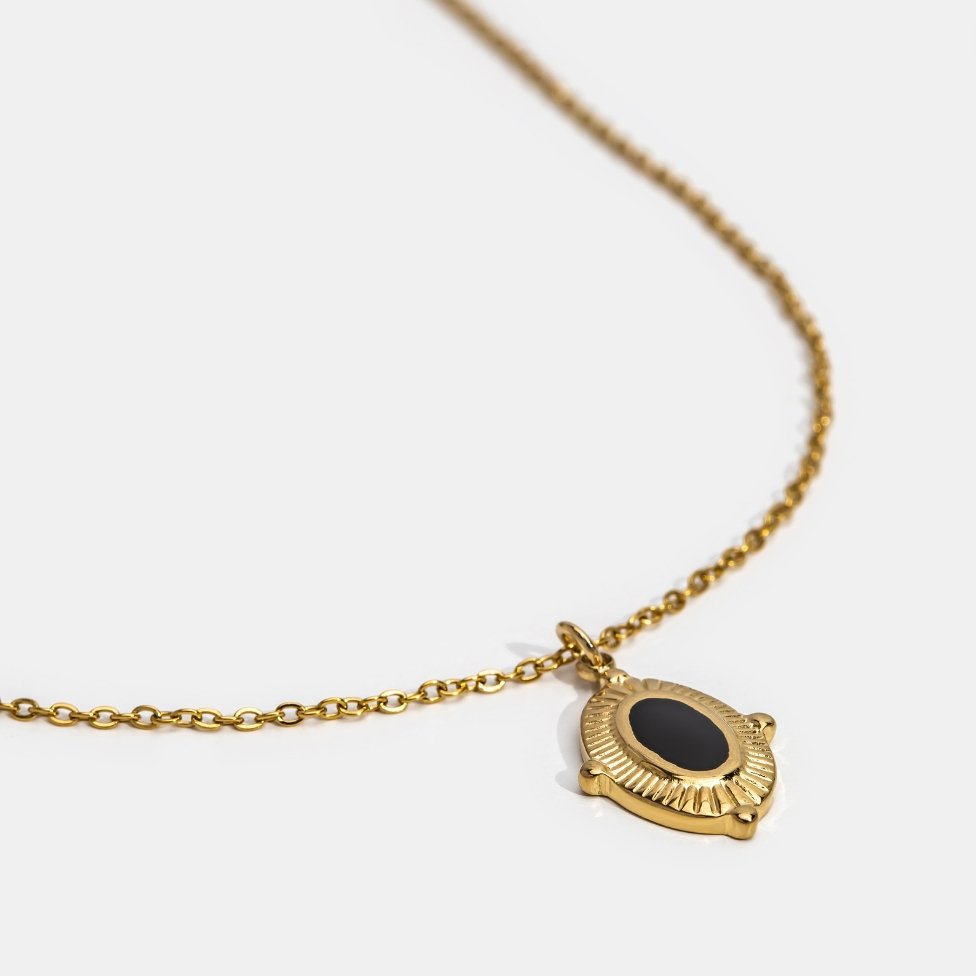 Peri Black Oval Stone Necklace