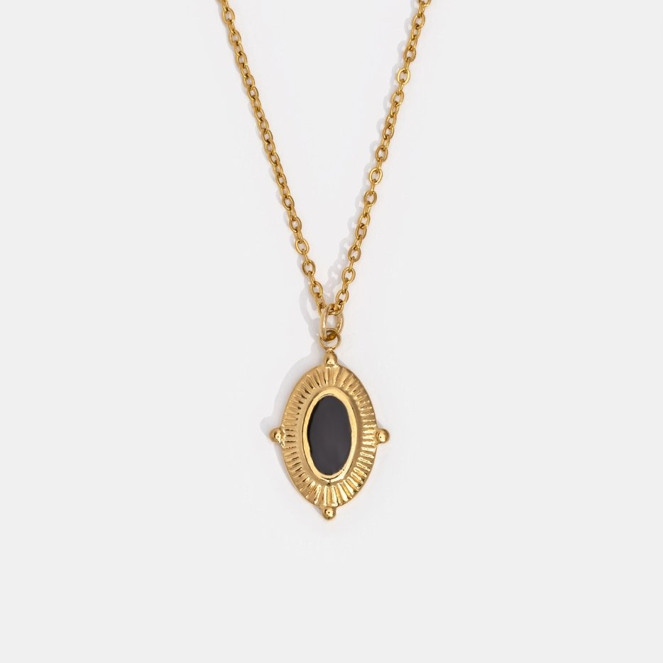 Peri Black Oval Stone Necklace