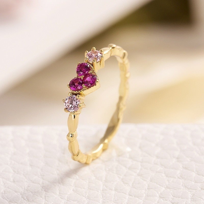 Pink Emily Crystal Heart Ring