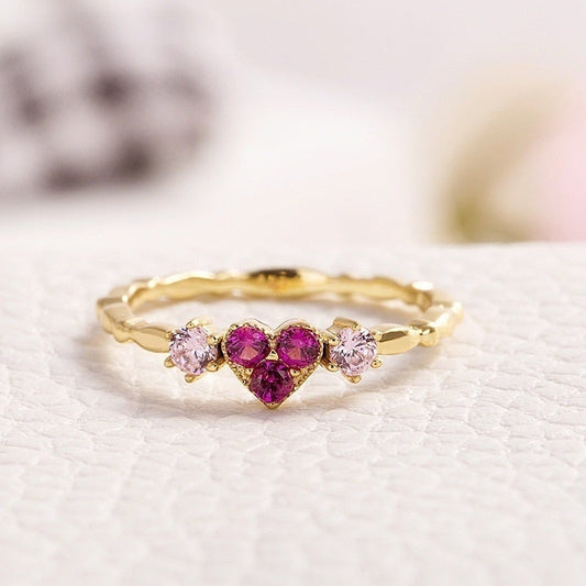 Pink Emily Crystal Heart Ring