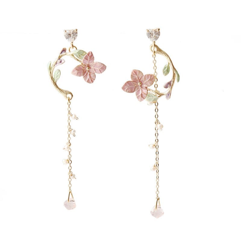 Pink Flower Drop Earrings