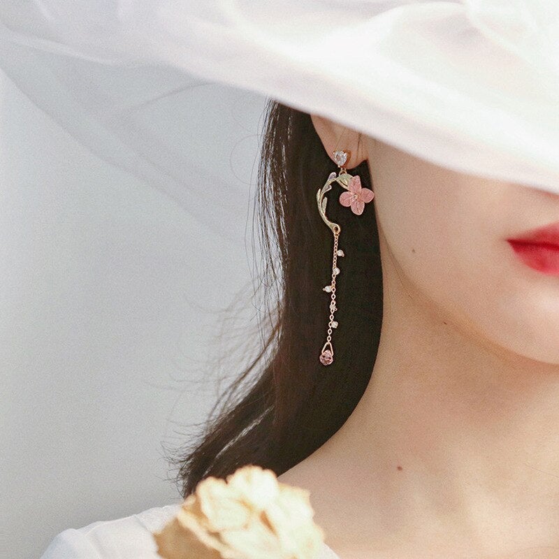 Pink Flower Drop Earrings