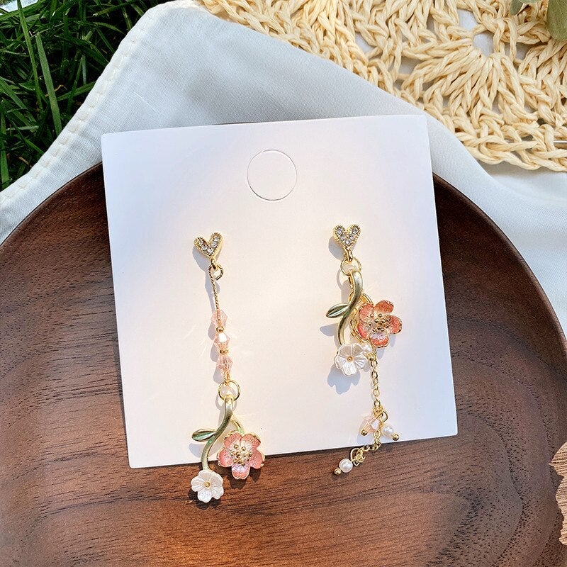 Boucles d'Oreilles Fleur Rose &amp; Blanche