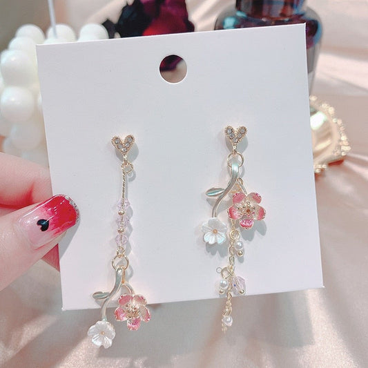 Boucles d'Oreilles Fleur Rose &amp; Blanche