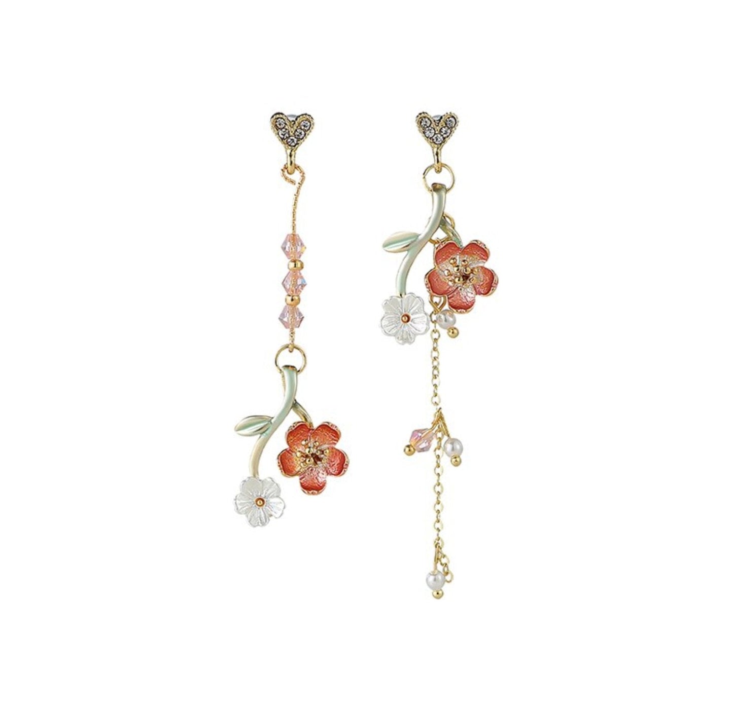 Boucles d'Oreilles Fleur Rose &amp; Blanche