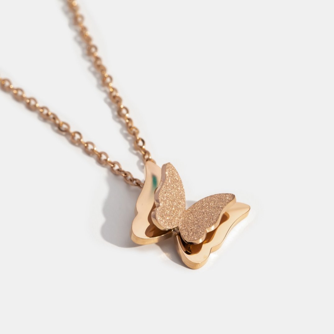 Primrose Butterfly Rose Gold Necklace