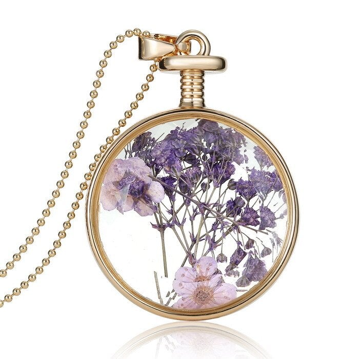 Collier pendentif fleur violette