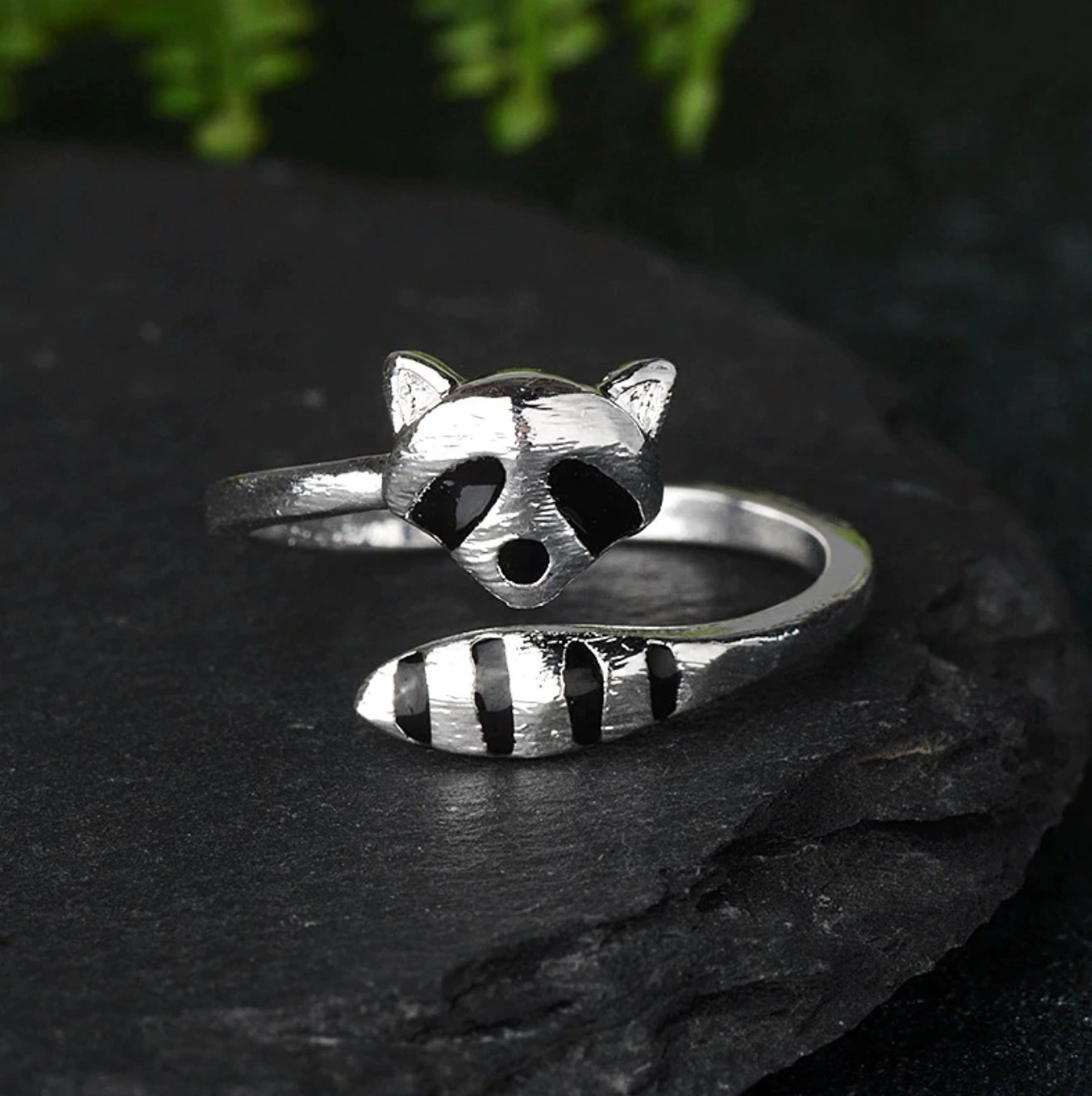 Bague en argent sterling 925 avec raton laveur