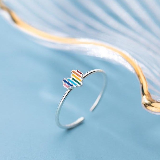 Bague en argent sterling 925 arc-en-ciel