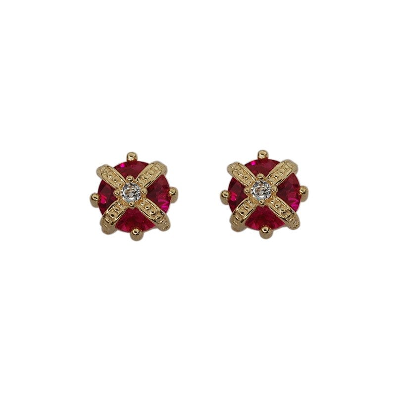 Boucles d'oreilles couronne de cristal rouge