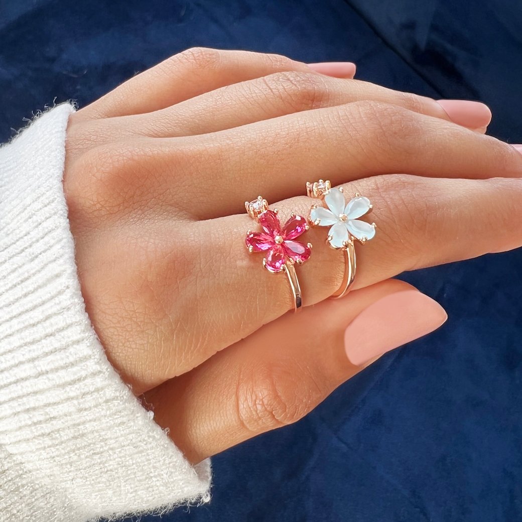 Bague Fleur Dahlia Cristal Rouge