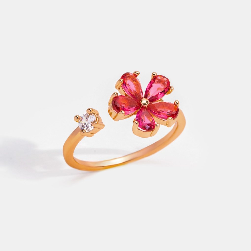 Bague Fleur Dahlia Cristal Rouge