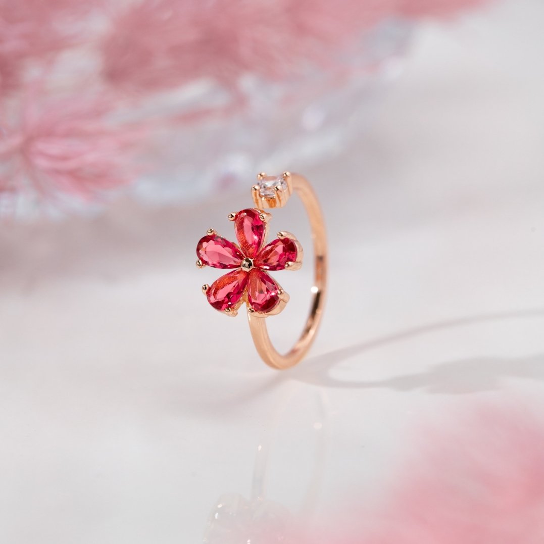 Bague Fleur Dahlia Cristal Rouge