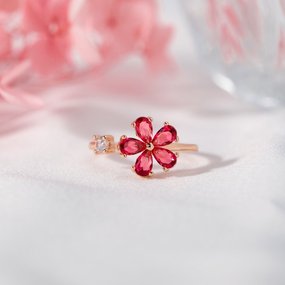 Bague Fleur Dahlia Cristal Rouge