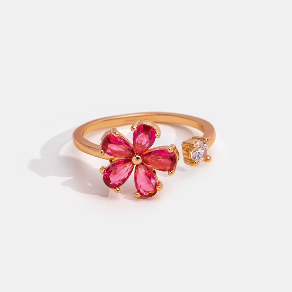 Bague Fleur Dahlia Cristal Rouge