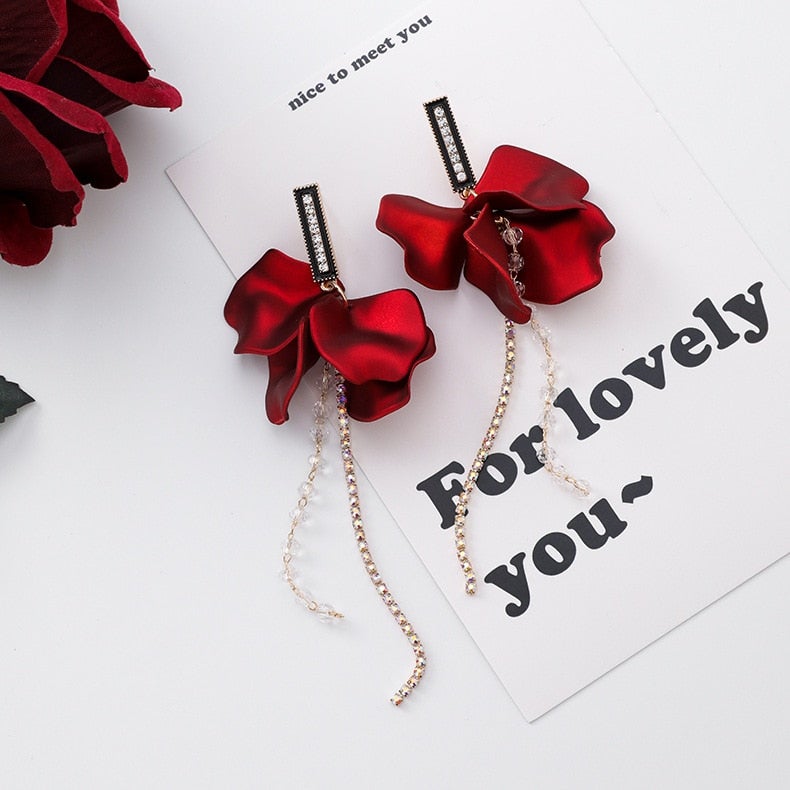 Red Flower Petal Earrings