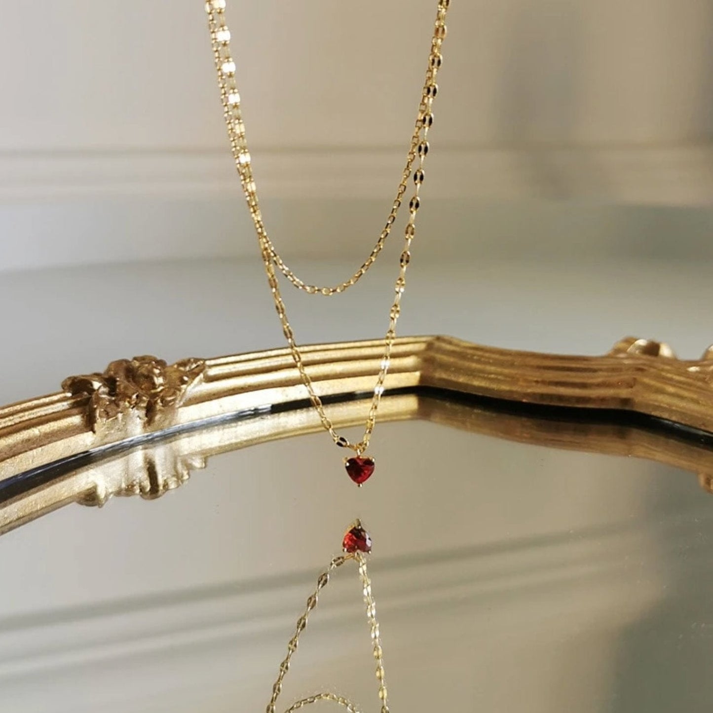 Red Heart Crystal Layered Necklace