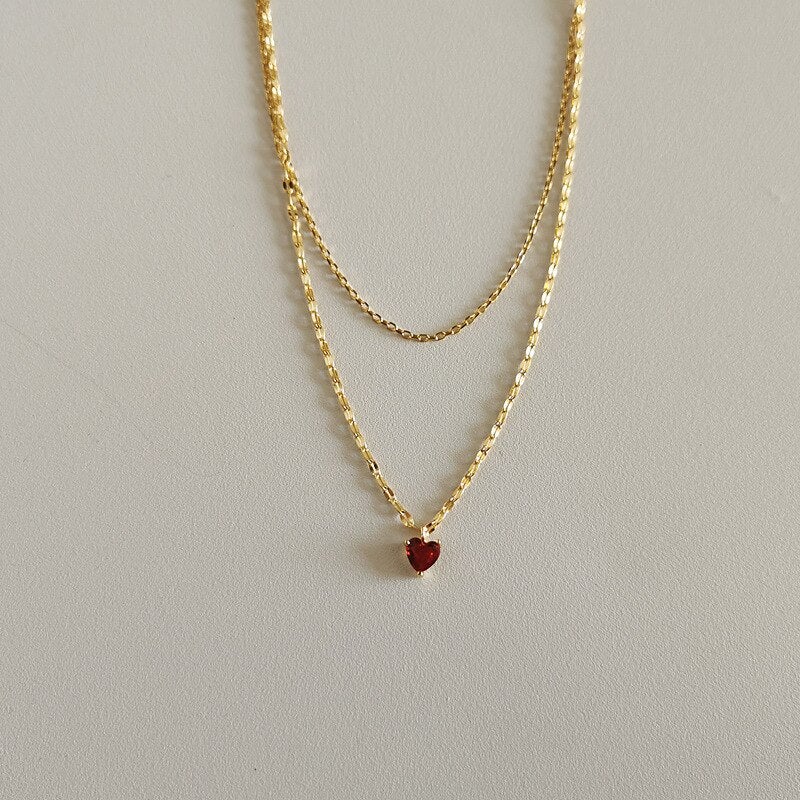 Red Heart Crystal Layered Necklace