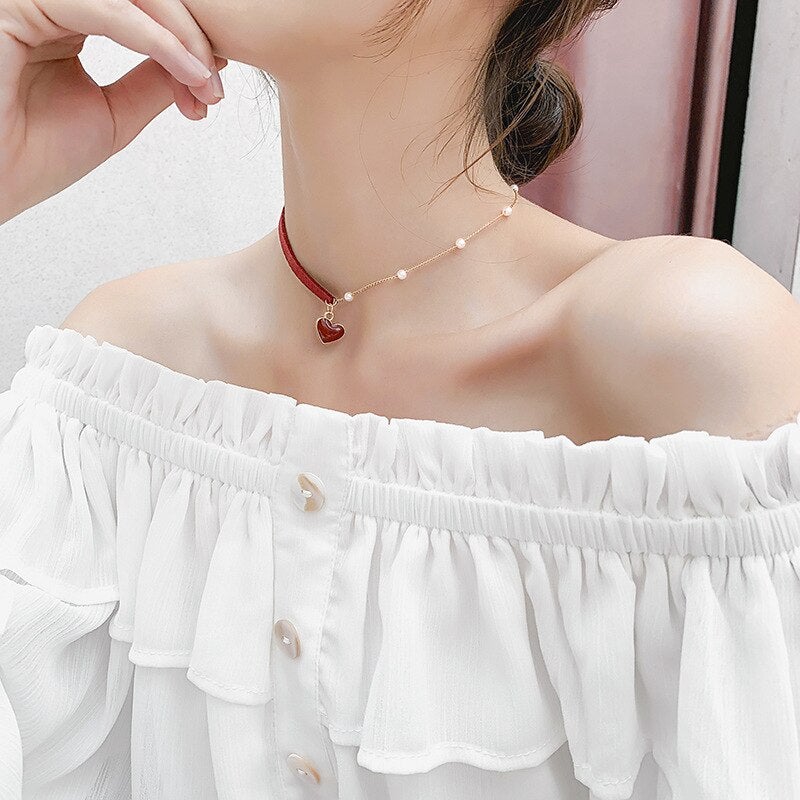 Red Heart Pearl Choker