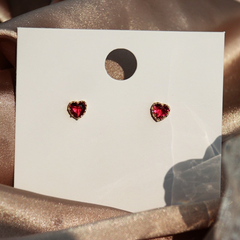 Boucles D'oreilles Tiges Coeur Rouge