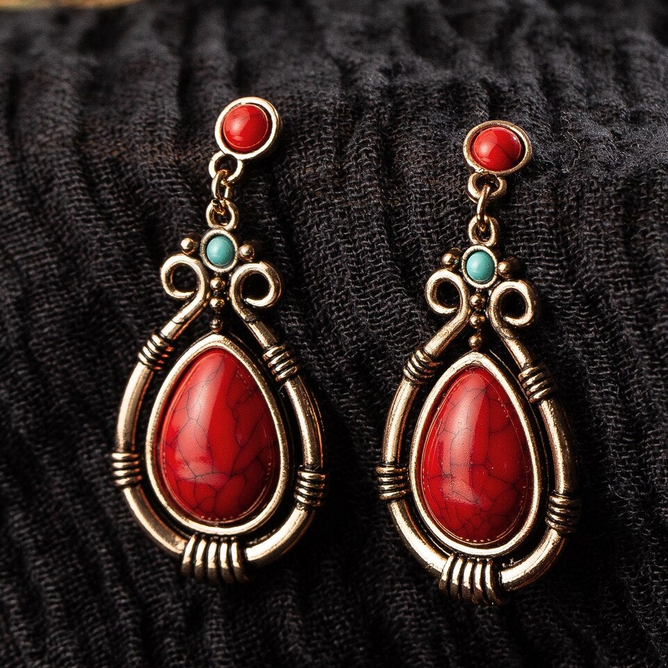 Red Pendant Boho Earrings