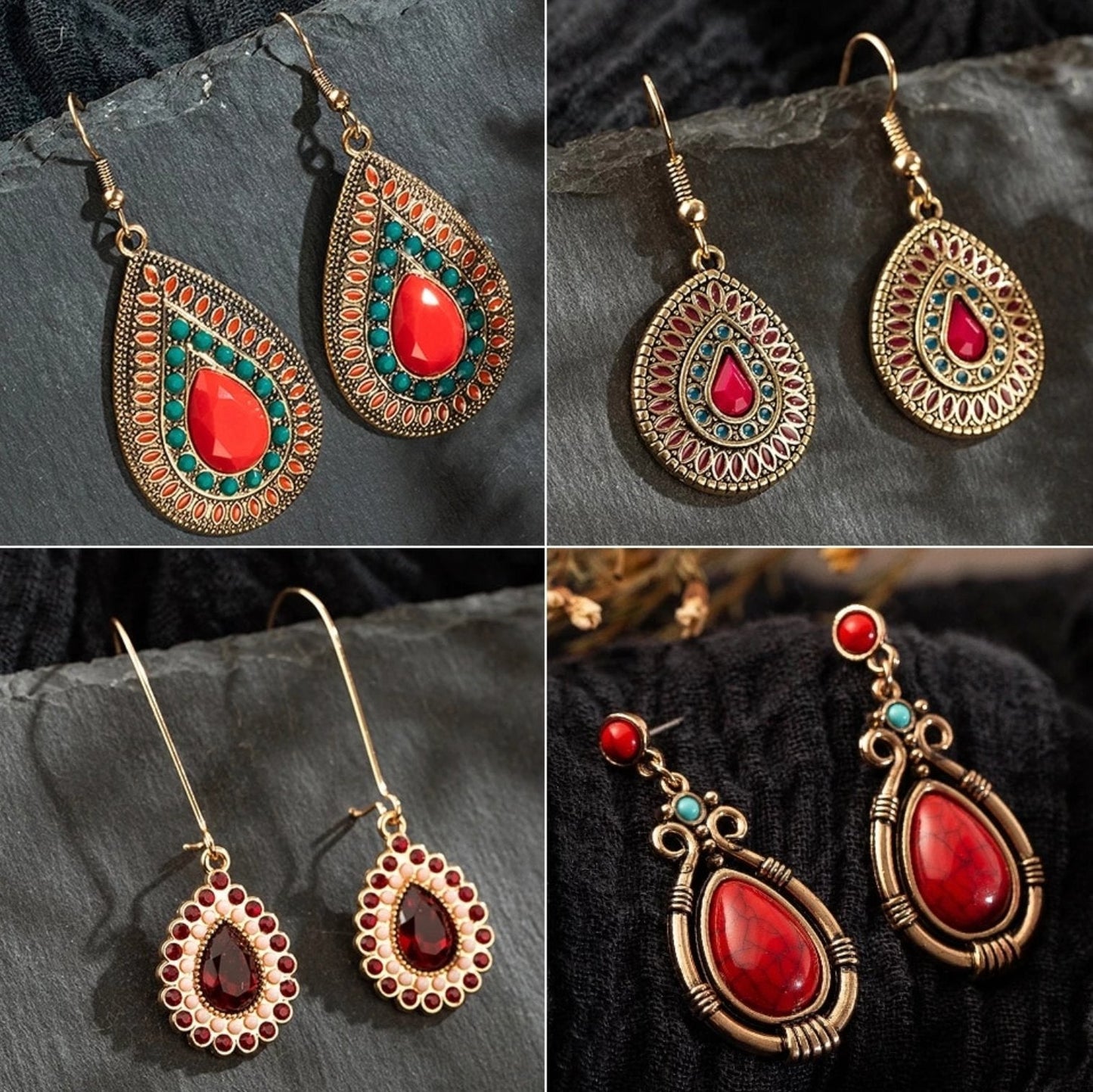 Boucles d'oreilles pendantes bohèmes rouges