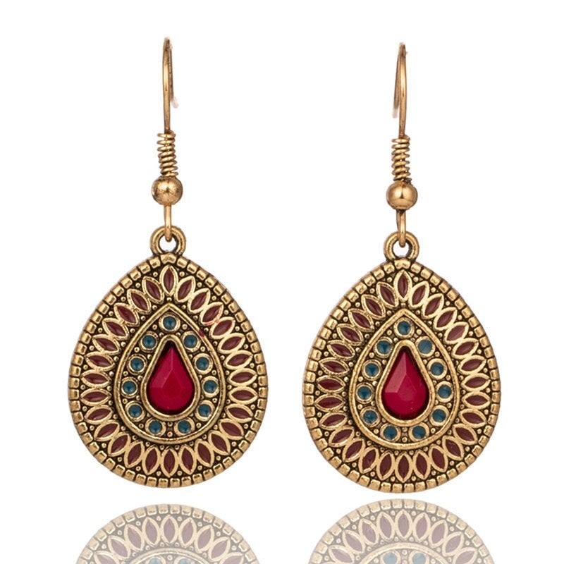 Red Pendant Boho Earrings