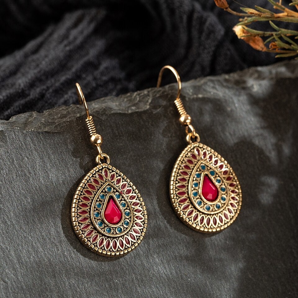 Red Pendant Boho Earrings