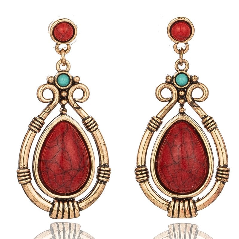 Red Pendant Boho Earrings